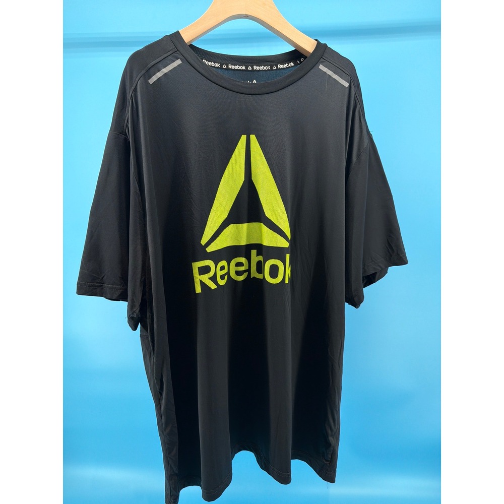 Reebok Mens Delta Logo Performance T-Shirt Black Neon Yellow 2XL Gym Training